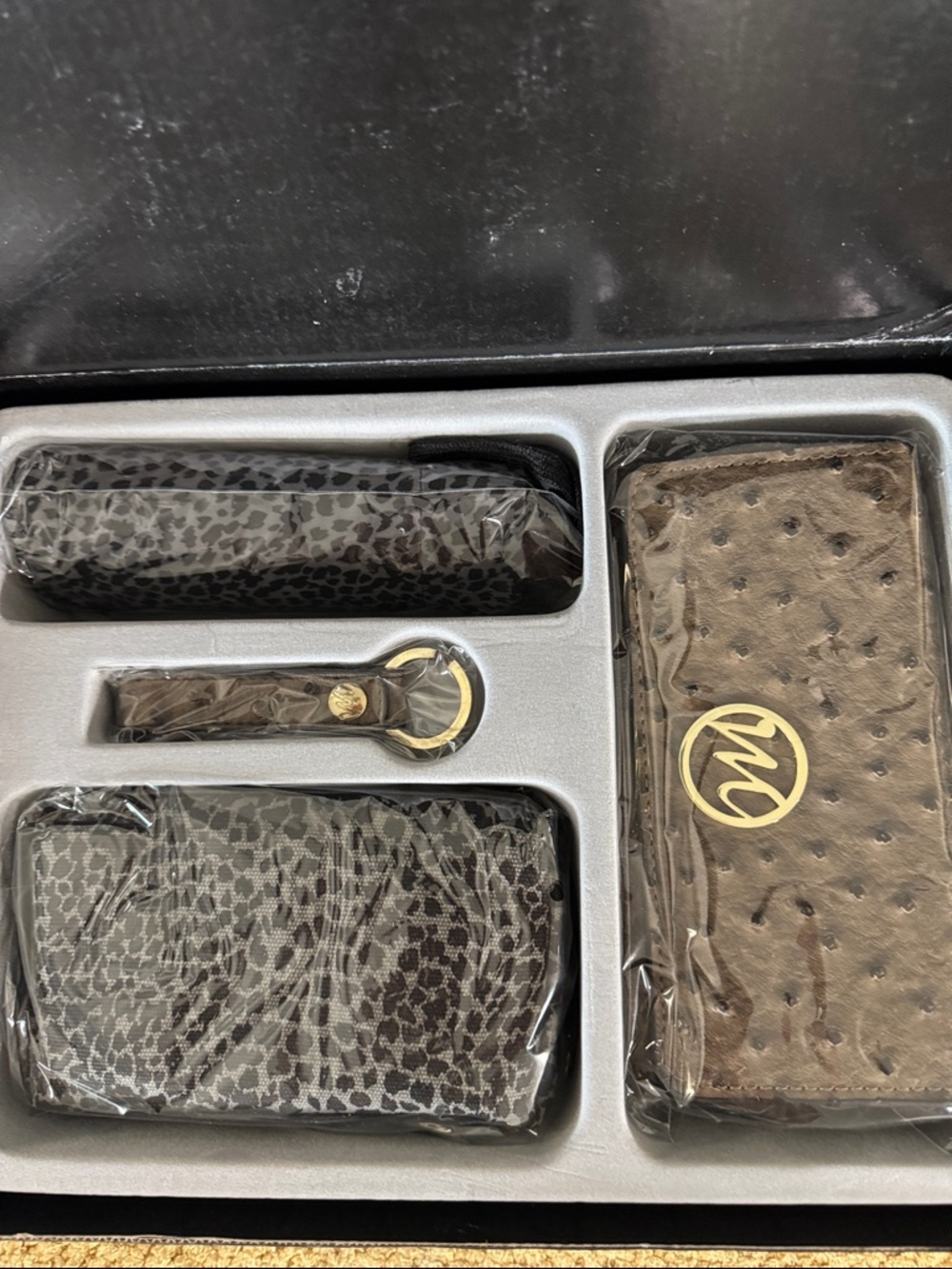 Women's Brown Key & Card Holder Set with Gold Logo